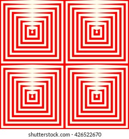Seamless pattern with symmetric geometric ornament. Repeating breaking red lines abstract background. Abstract repeated stylized squares wallpaper. Vector illustration