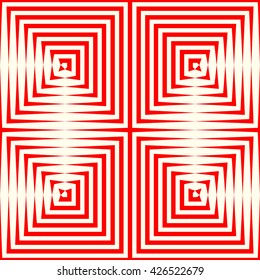 Seamless pattern with symmetric geometric ornament. Repeating breaking red lines abstract background. Abstract repeated stylized squares wallpaper. Vector illustration