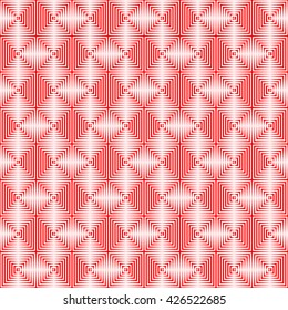 Seamless pattern with symmetric geometric ornament. Repeating breaking red lines abstract background. Abstract repeated stylized squares wallpaper. Vector illustration