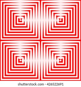 Seamless pattern with symmetric geometric ornament. Repeating breaking red lines abstract background. Abstract repeated stylized squares wallpaper. Vector illustration