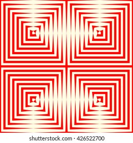 Seamless pattern with symmetric geometric ornament. Repeating breaking red lines abstract background. Abstract repeated stylized squares wallpaper. Vector illustration