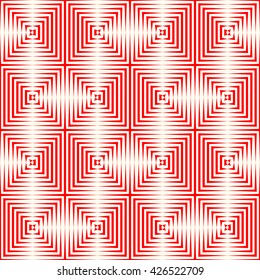 Seamless pattern with symmetric geometric ornament. Repeating breaking red lines abstract background. Abstract repeated stylized squares wallpaper. Vector illustration
