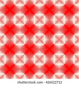 Seamless pattern with symmetric geometric ornament. Repeating breaking red lines abstract background. Abstract repeated stylized squares wallpaper. Vector illustration