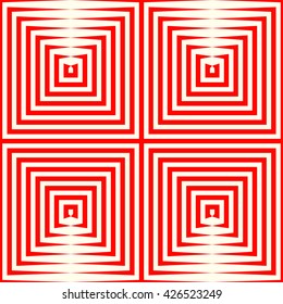 Seamless pattern with symmetric geometric ornament. Repeating breaking red lines abstract background. Abstract repeated stylized squares wallpaper. Vector illustration