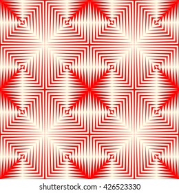 Seamless pattern with symmetric geometric ornament. Repeating breaking red lines abstract background. Abstract repeated stylized squares wallpaper. Vector illustration