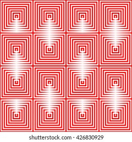 Seamless pattern with symmetric geometric ornament. Repeating breaking red lines abstract background. Abstract repeated stylized squares wallpaper. Vector illustration