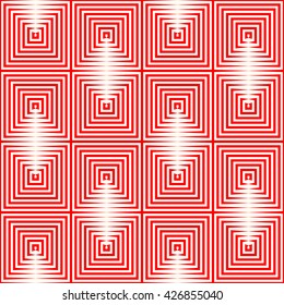 Seamless pattern with symmetric geometric ornament. Repeating breaking red lines abstract background. Abstract repeated stylized squares wallpaper. Vector illustration