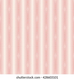 Seamless pattern with symmetric geometric ornament. Red sharp lines and diamond shaped spheres abstract background. Optical illusion effect wallpaper. Vector illustration