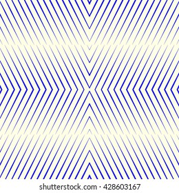 Seamless pattern with symmetric geometric ornament. Blue sharp lines and diamond shaped spheres abstract background. Optical illusion effect wallpaper. Vector illustration