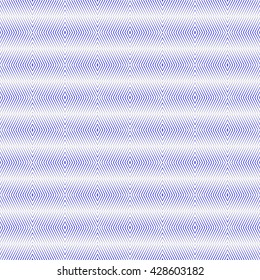 Seamless pattern with symmetric geometric ornament. Blue sharp lines and diamond shaped spheres abstract background. Optical illusion effect wallpaper. Vector illustration