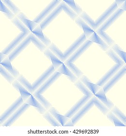 Seamless pattern with symmetric geometric ornament. Blue sharp lines abstract background. Optical illusion effect grill wallpaper. Vector illustration.