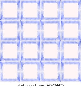 Seamless pattern with symmetric geometric ornament. Blue sharp lines abstract background. Optical illusion effect grill wallpaper. Vector illustration.