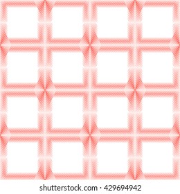 Seamless pattern with symmetric geometric ornament. Red sharp lines abstract background. Optical illusion effect grill wallpaper. Vector illustration.