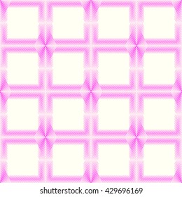 Seamless pattern with symmetric geometric ornament. Pink sharp lines abstract background. Optical illusion effect grill wallpaper. Vector illustration.