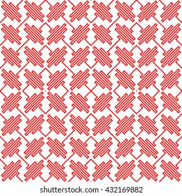 Seamless pattern with symmetric geometric ornament. Red curve abstract background. Ornament picture wallpaper. Vector illustration