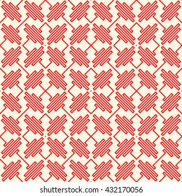 Seamless pattern with symmetric geometric ornament. Red curve abstract background. Ornament picture wallpaper. Vector illustration