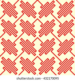 Seamless pattern with symmetric geometric ornament. Red curve abstract background. Ornament picture wallpaper. Vector illustration