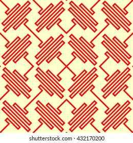 Seamless pattern with symmetric geometric ornament. Red curve abstract background. Ornament picture wallpaper. Vector illustration