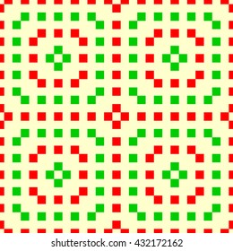 Seamless pattern with symmetric geometric ornament. Color squares abstract on flat solid background. Ornament picture wallpaper. Vector illustration