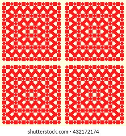 Seamless pattern with symmetric geometric ornament. Red abstract background. Ornament picture wallpaper. Vector illustration