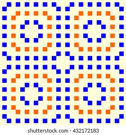 Seamless pattern with symmetric geometric ornament. Color squares abstract on flat solid background. Ornament picture wallpaper. Vector illustration