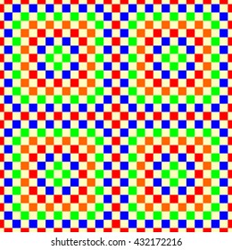 Seamless pattern with symmetric geometric ornament. Color squares abstract on flat solid background. Ornament picture wallpaper. Vector illustration