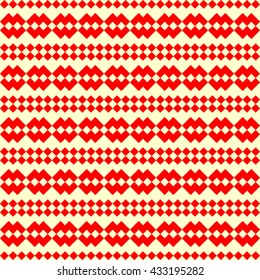 Seamless pattern with symmetric geometric ornament. Red rhombus abstract background. Ornament picture wallpaper. Vector illustration