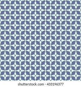 Seamless pattern with symmetric geometric ornament. Blue curve abstract background. Ornament picture wallpaper. Vector illustration