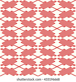 Seamless pattern with symmetric geometric ornament. Red curve abstract background. Ornament picture wallpaper. Vector illustration
