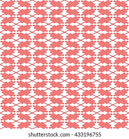 Seamless pattern with symmetric geometric ornament. Red curve abstract background. Ornament picture wallpaper. Vector illustration