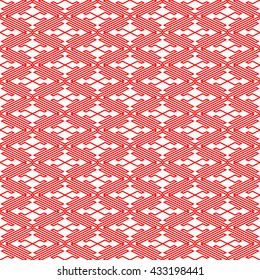 Seamless pattern with symmetric geometric ornament. Red curve abstract background. Ornament picture wallpaper. Vector illustration