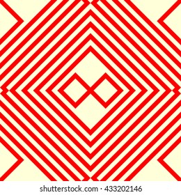 Seamless pattern with symmetric geometric ornament. Red curve abstract background. Ornament picture wallpaper. Vector illustration