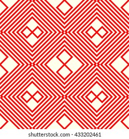 Seamless pattern with symmetric geometric ornament. Red curve abstract background. Ornament picture wallpaper. Vector illustration