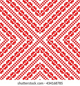 Seamless pattern with symmetric geometric ornament. Red rhombuses, squares and curves abstract background. Ornament picture wallpaper. Vector illustration
