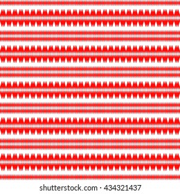 Seamless pattern with symmetric geometric ornament. Red curves with fine cuts abstract background. Ornament picture wallpaper. Vector illustration