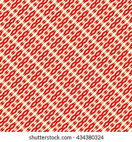 Seamless pattern with symmetric geometric ornament. Red rhombuses, squares and curves abstract background. Ornament picture wallpaper. Vector illustration