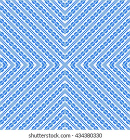 Seamless pattern with symmetric geometric ornament. Blue rhombuses, squares and curves abstract background. Ornament picture wallpaper. Vector illustration