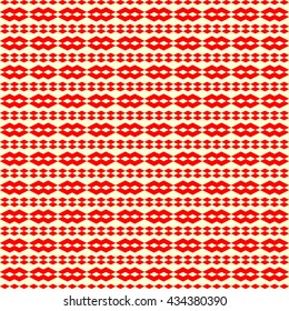 Seamless pattern with symmetric geometric ornament. Red rhombuses, squares and curves abstract background. Ornament picture wallpaper. Vector illustration