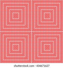 Seamless pattern with symmetric geometric ornament. Red rhombuses, squares and curves abstract background. Ornamental picture wallpaper. Vector illustration 