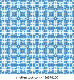 Seamless pattern with symmetric geometric ornament. Striped blue abstract background.
