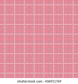 Seamless pattern with symmetric geometric ornament. Striped red abstract background.