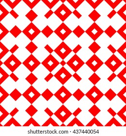 Seamless pattern with symmetric geometric ornament. Red squares abstract background. Repeated blocks wallpaper. Vector illustration