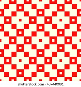 Seamless pattern with symmetric geometric ornament. Red squares abstract background. Repeated blocks wallpaper. Vector illustration
