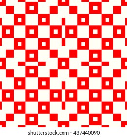 Seamless pattern with symmetric geometric ornament. Red squares abstract background. Repeated blocks wallpaper. Vector illustration