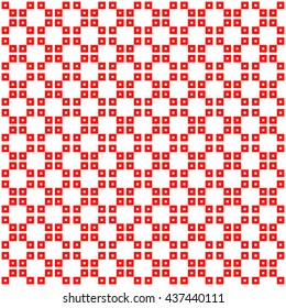 Seamless pattern with symmetric geometric ornament. Red squares abstract background. Repeated blocks wallpaper. Vector illustration