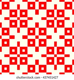 Seamless pattern with symmetric geometric ornament. Red squares abstract background. Repeated blocks wallpaper. Vector illustration