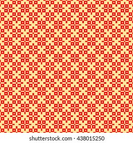 Seamless pattern with symmetric geometric ornament. Red squares abstract background. Repeated blocks wallpaper. Vector illustration