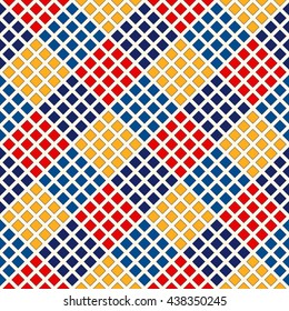 Seamless pattern with symmetric geometric ornament. Abstract repeated bright squares background. Mosaic wallpaper. Vector illustration