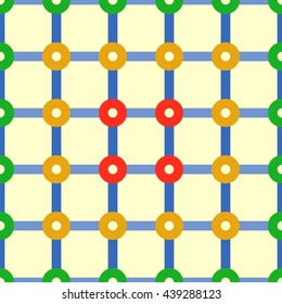 Seamless pattern with symmetric geometric ornament. Color grill abstract background. Repeated blocks wallpaper. Vector illustration