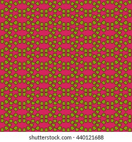 Seamless pattern with symmetric geometric ornament. Abstract repeated bright blocks background. Ethnic mosaic, stained glass wallpaper. Vector illustration